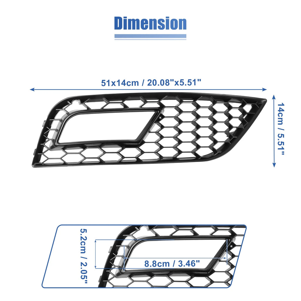 Pair Fog Light Mesh Grille Cover for Audi A4 B8.5 (2013–2016) Black