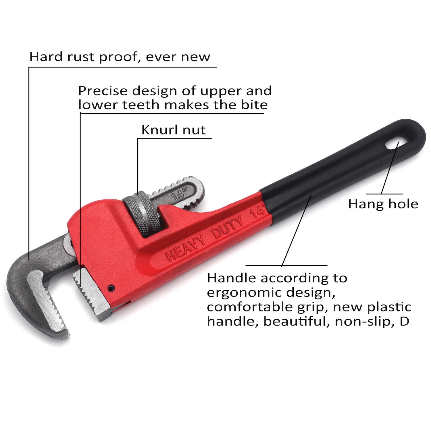 14in Cast Iron Straight Pipe Wrench Heavy Duty Adjustable Spanner