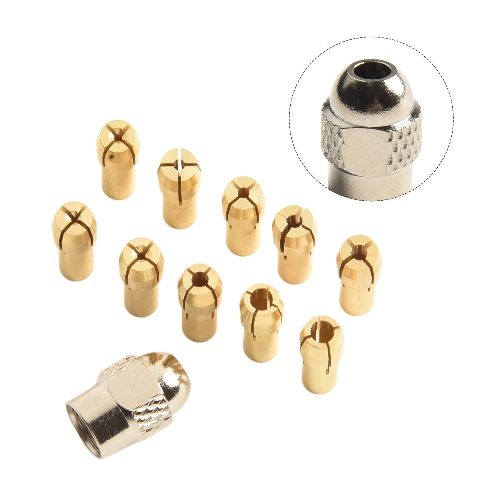 Set of 10 Brass Collet Chucks for Rotary Tools (0.5mm, 3.2mm)