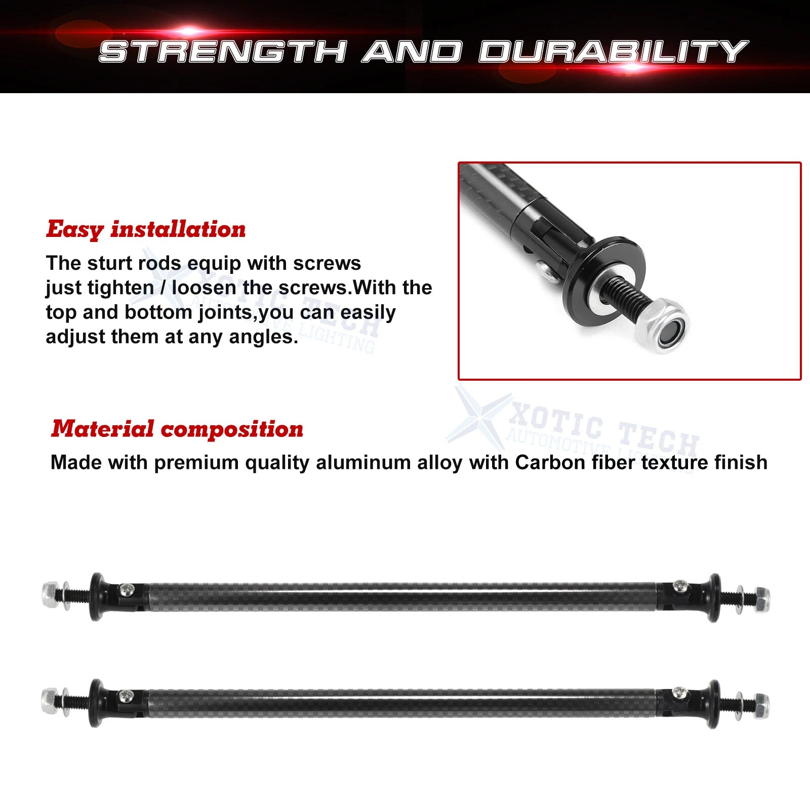 Universal Carbon Fiber Look Front Bumper Lip for Strut Rod Tie Bar (2pc)