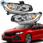 Set of 2 Chrome Housing Halogen LED DRL Headlights for Honda Civic (2016–2020)