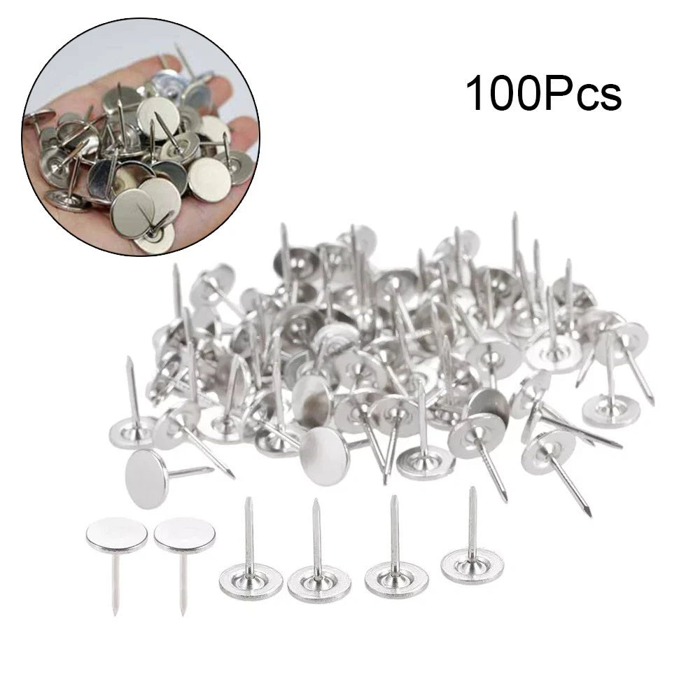 100X Silver Upholstery Nails for Furniture Hardware (Push Pins)