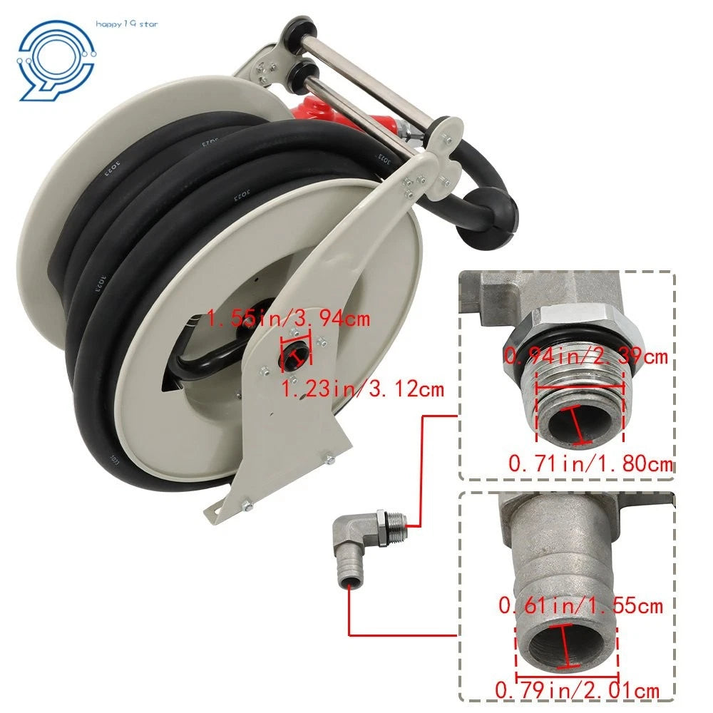 Retractable Diesel Fuel Hose Reel with Red Nozzle 1" x 50'
