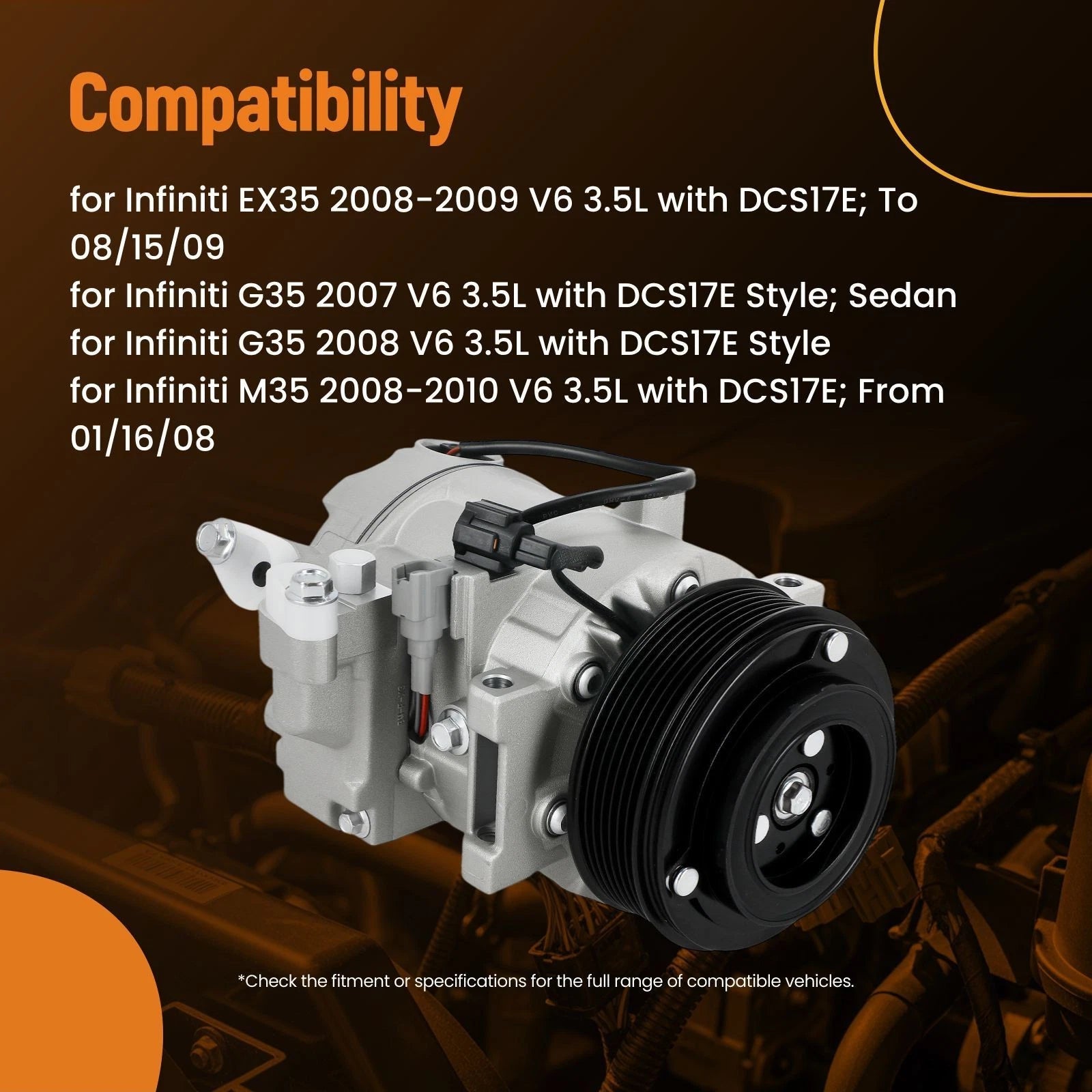 A/C Compressor with Clutch for Infiniti EX35 G35 (2007–2009)