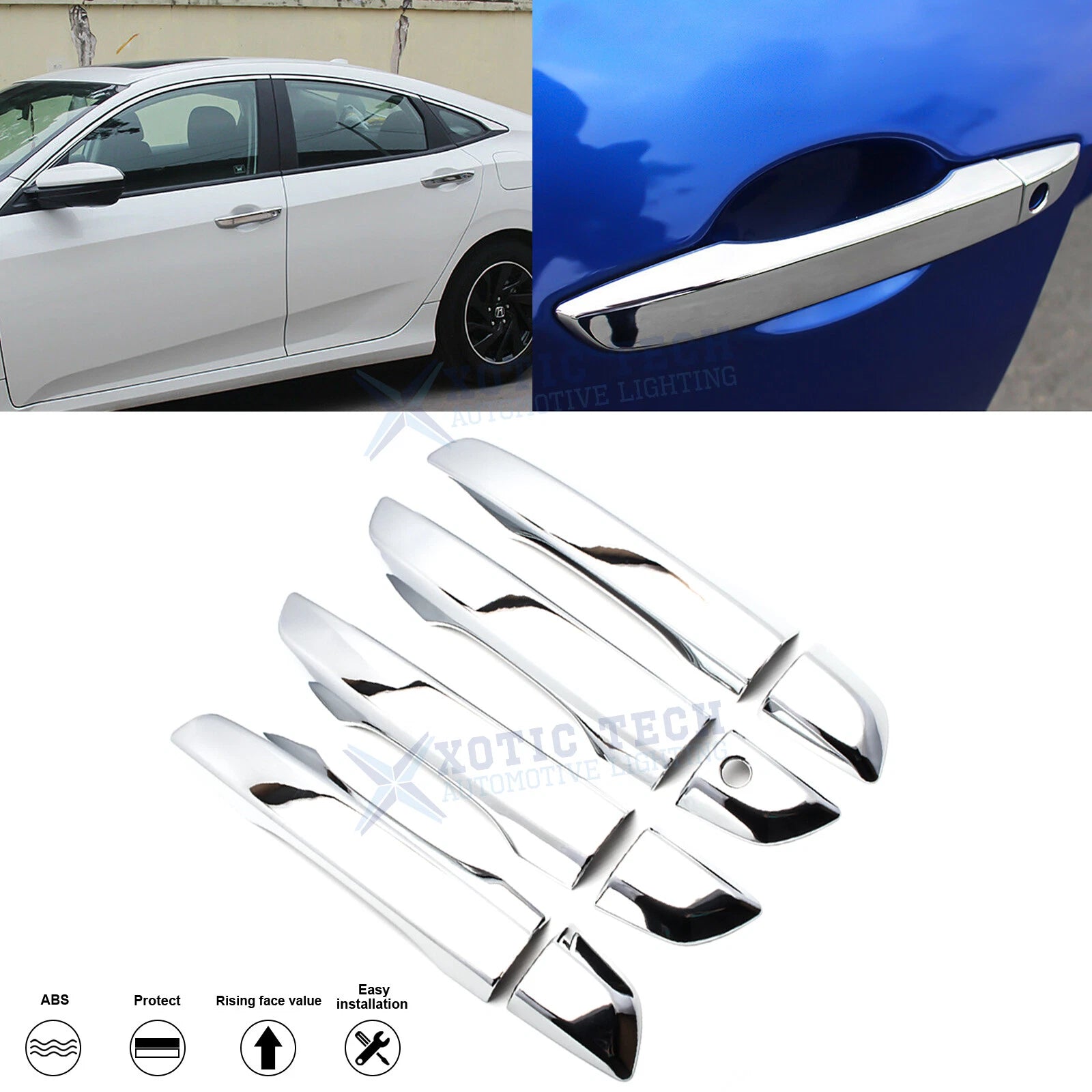 Chrome Door Handle Cover Trim for Honda Civic 10th (2016–2021)