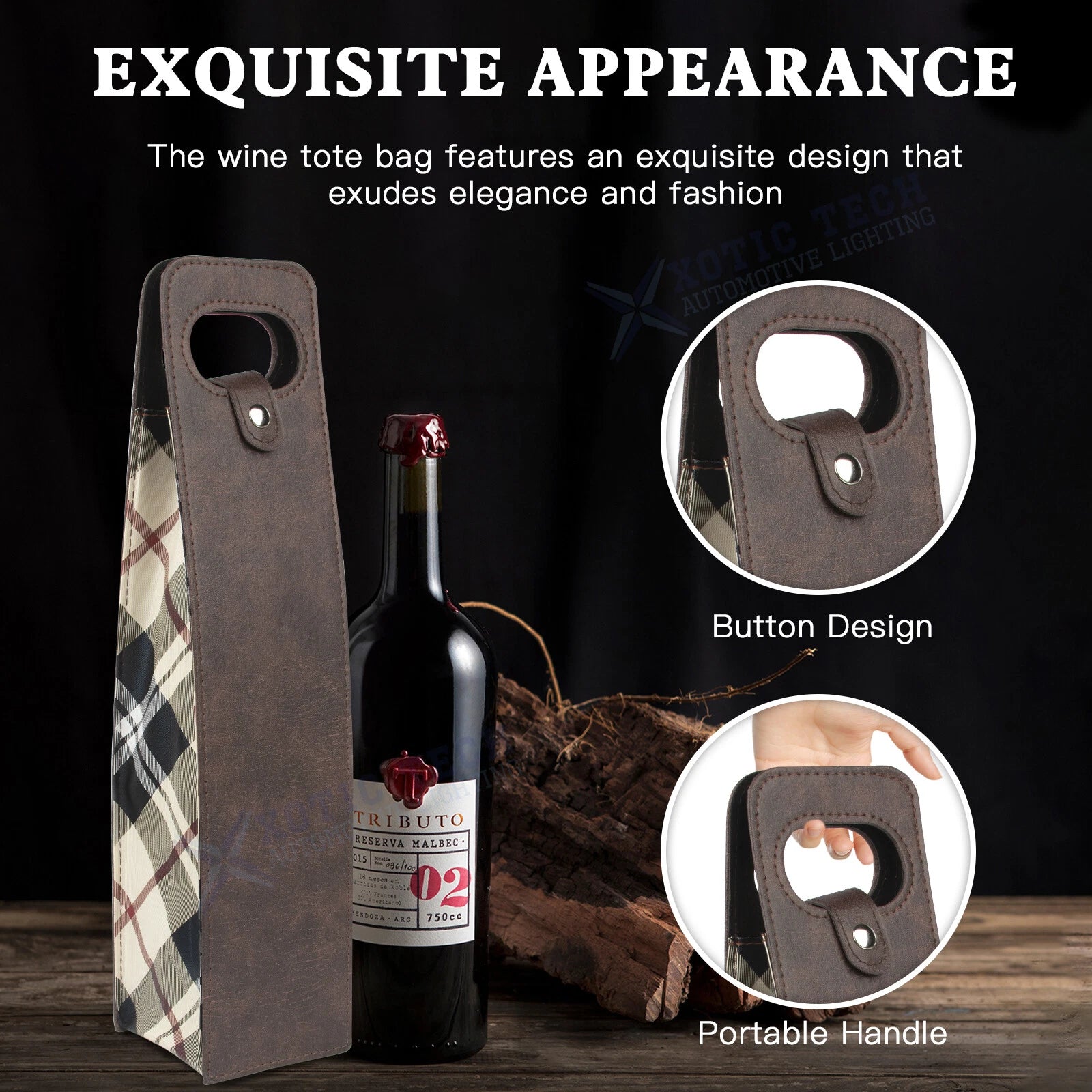 Brown Wine Bottle Tote Carrier Bag for Picnic for Universal (-)