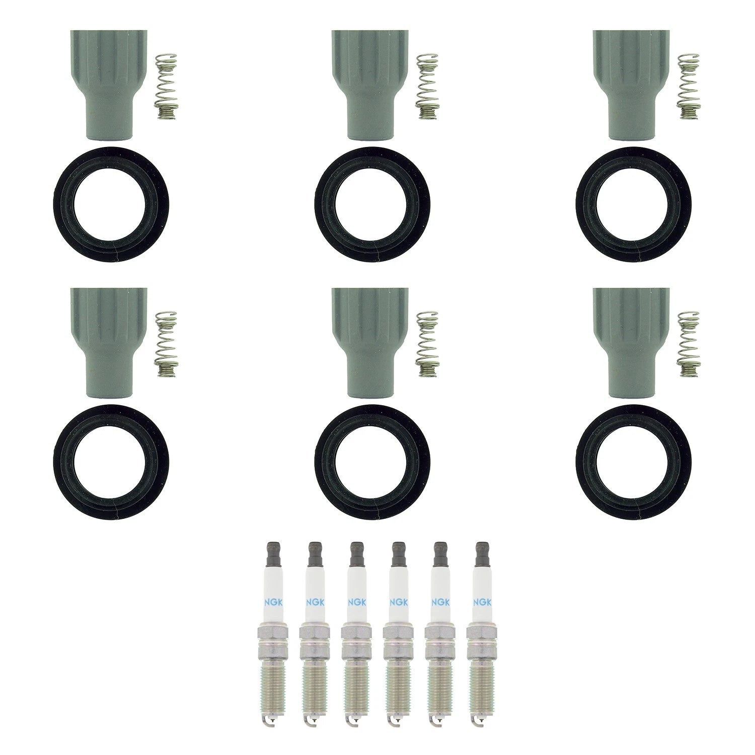 Set of 6 NGK Laser Iridium Spark Plugs & Coil Boots for ATS Canyon Colorado CTS (2013–2019)