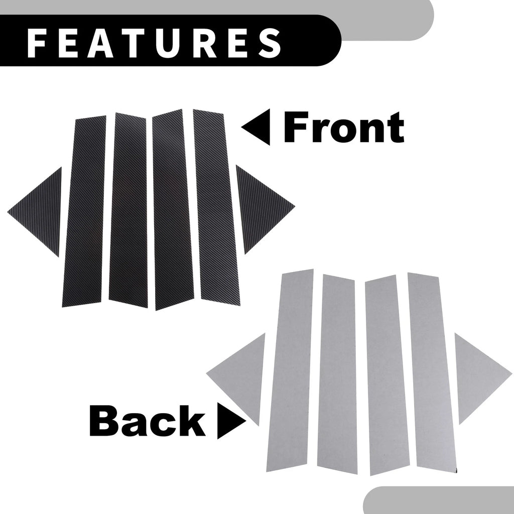 Set of 6 Car Pillar Window Trim Covers for Dodge Magnum (2005–2008) Black Carbon Fiber