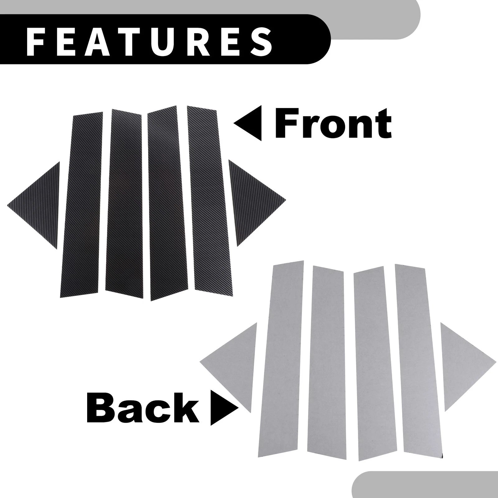 Set of 6 Car Pillar Window Trim Covers for Dodge Magnum (2005–2008) Black Carbon Fiber