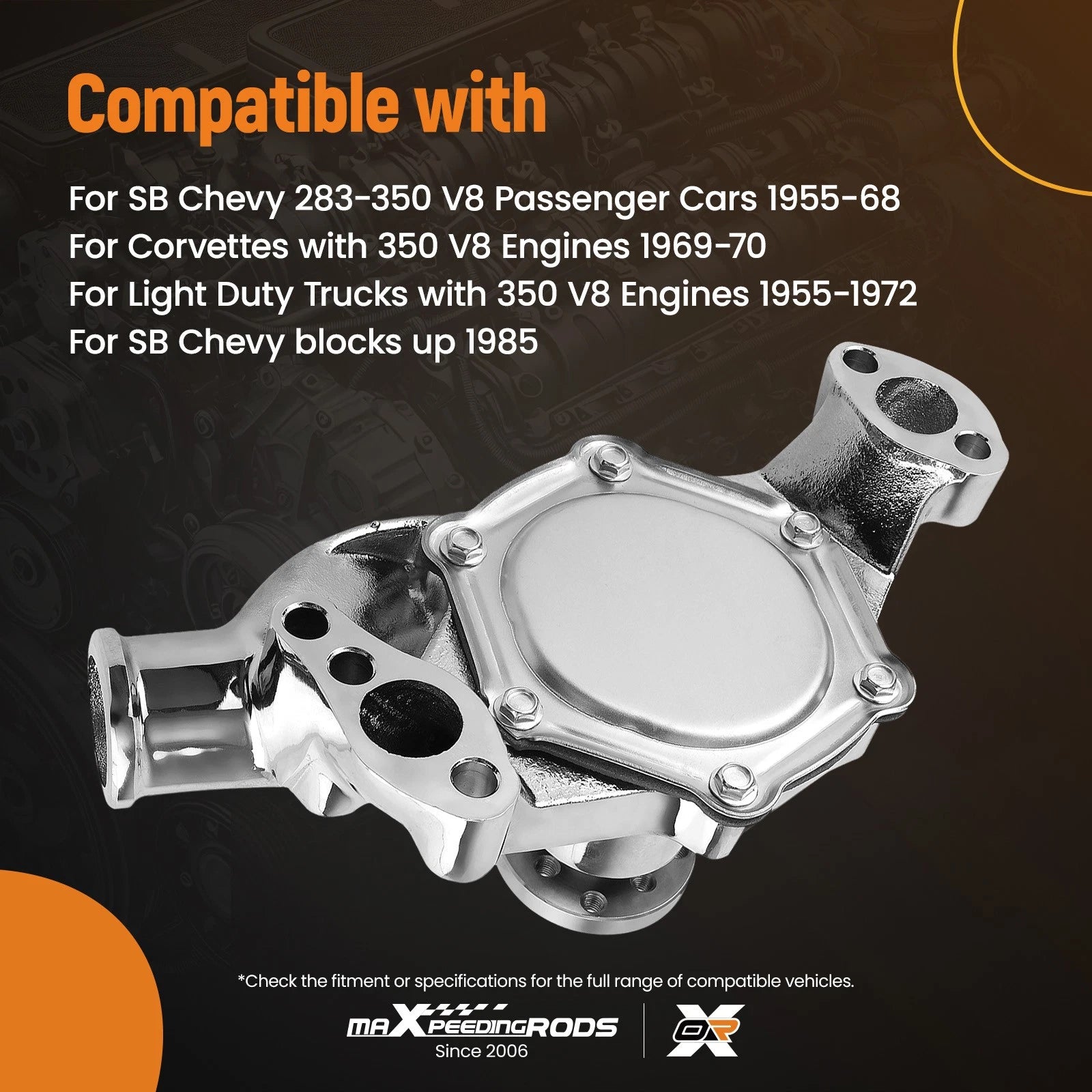 Water Pump Assembly for Chevrolet SBC 283-350 V8 1955–1968 Chrome Short