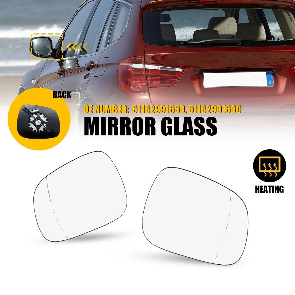 Heated Left & Right Side Mirror Glass 4 Pin with Backing Plate for BMW X3 (2011–2017)