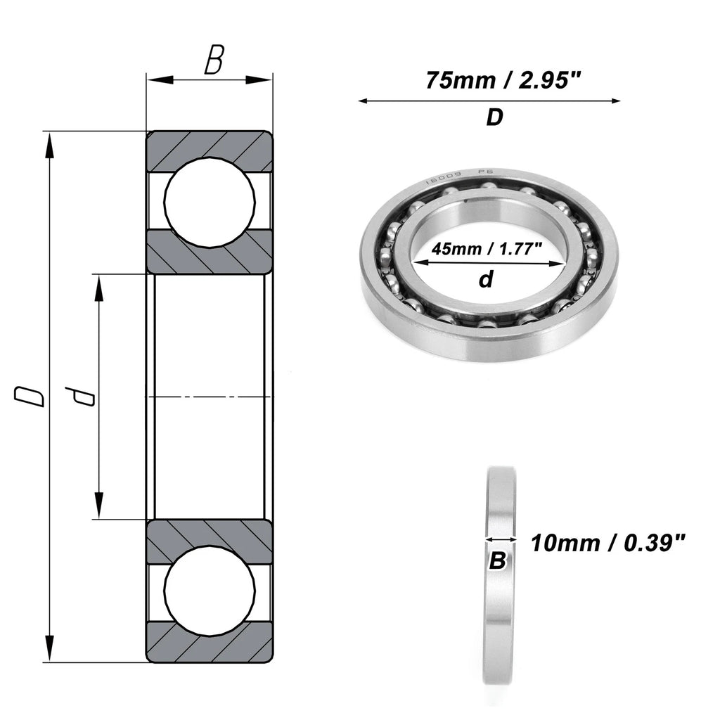 Deep Groove Ball Bearing 45x75x10mm for Scooter Skateboard (1 Pc)