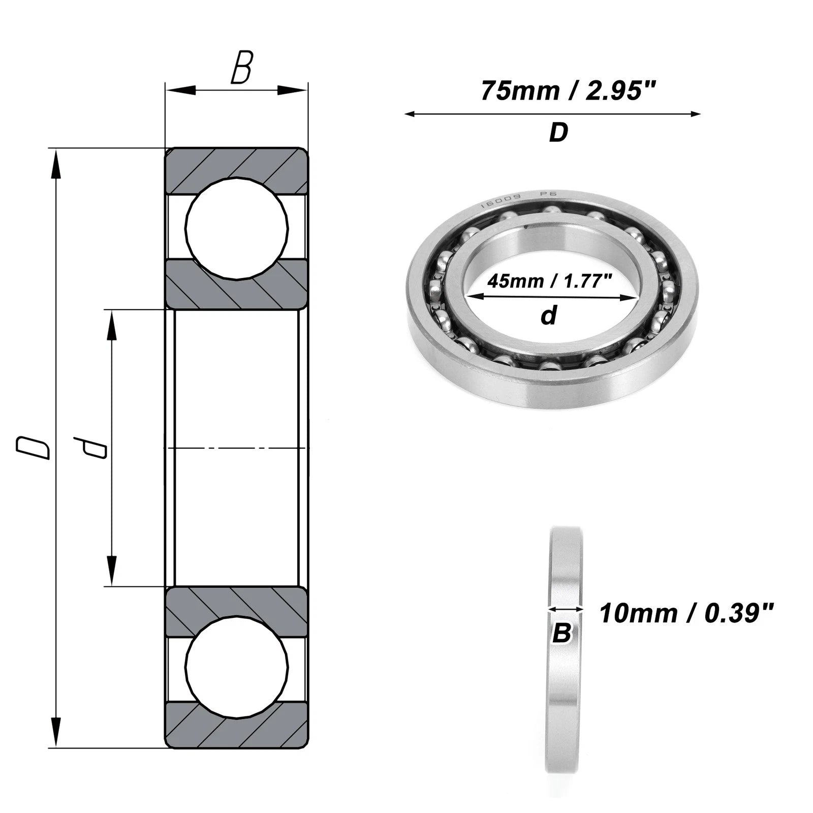 Deep Groove Ball Bearing 45x75x10mm for Scooter Skateboard (1 Pc)