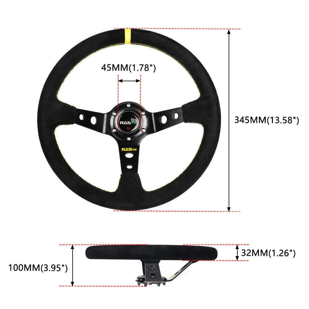 14in Steering Wheel with Quick Release Hub Adapter for BMW E30 M3 318i 325e 528e