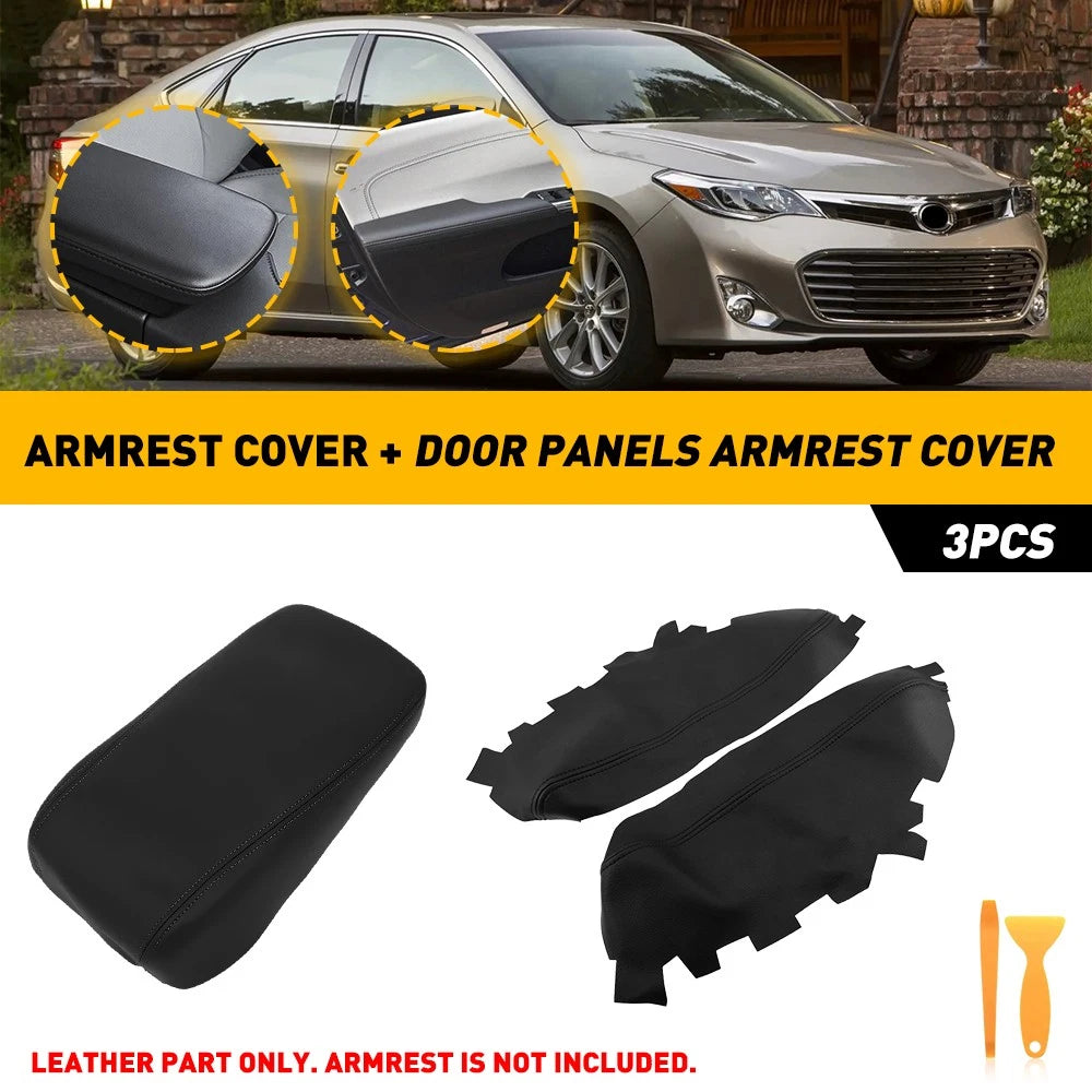 3pcs Console Lid & Door Panel Armrest Cover Black for Toyota Avalon (2013–2018)
