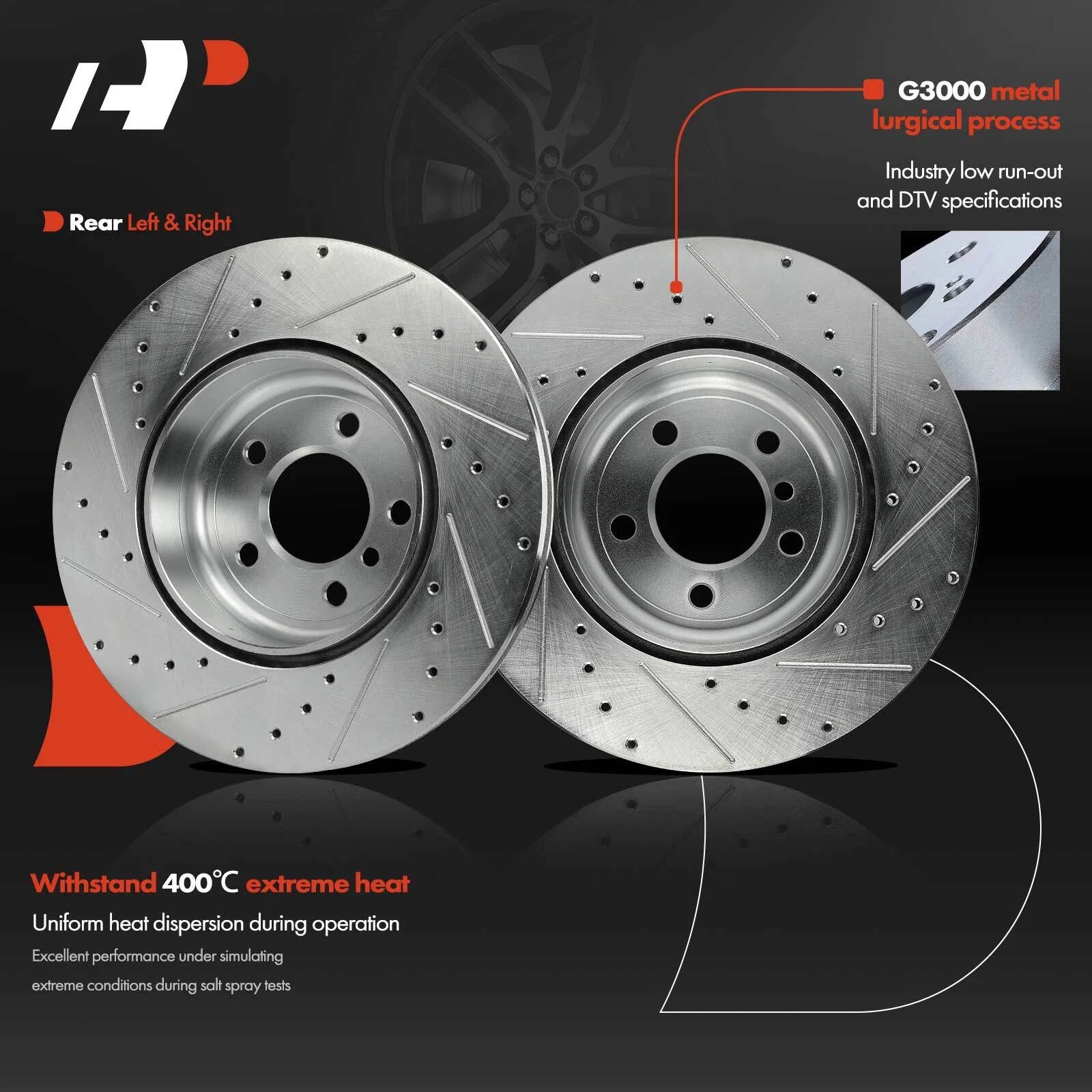 Set of 2 Rear Drilled Brake Rotors for BMW 535i 740i 640i (2011–2016)