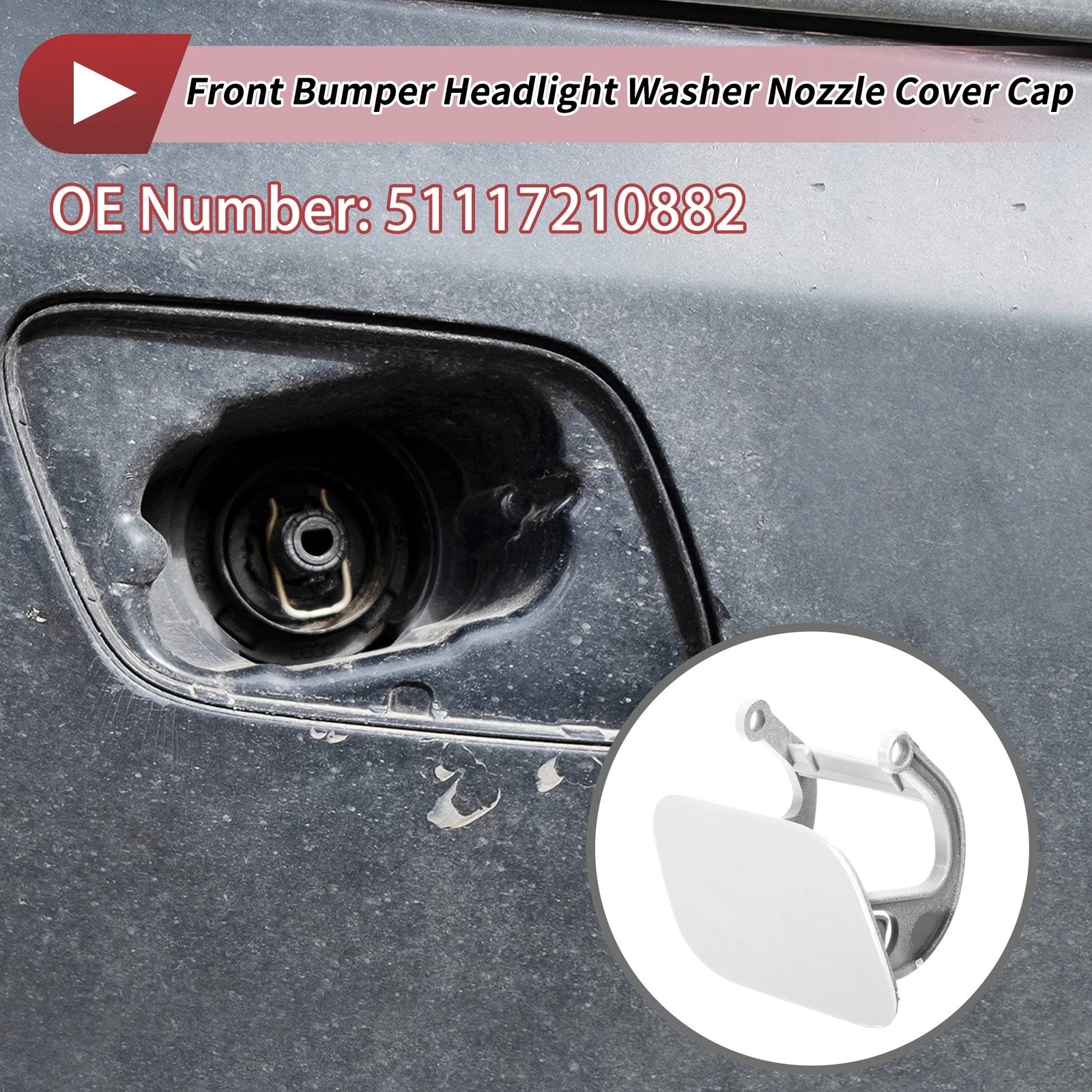 Front Right Washer Nozzle Cover Cap No. 51117210882 for BMW 740i (2011–2015) White