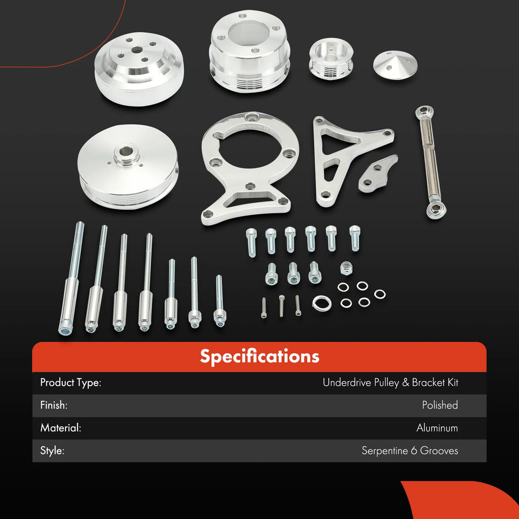 2X Aluminum Polished Pulley & Bracket Kit for Ford Foxbody