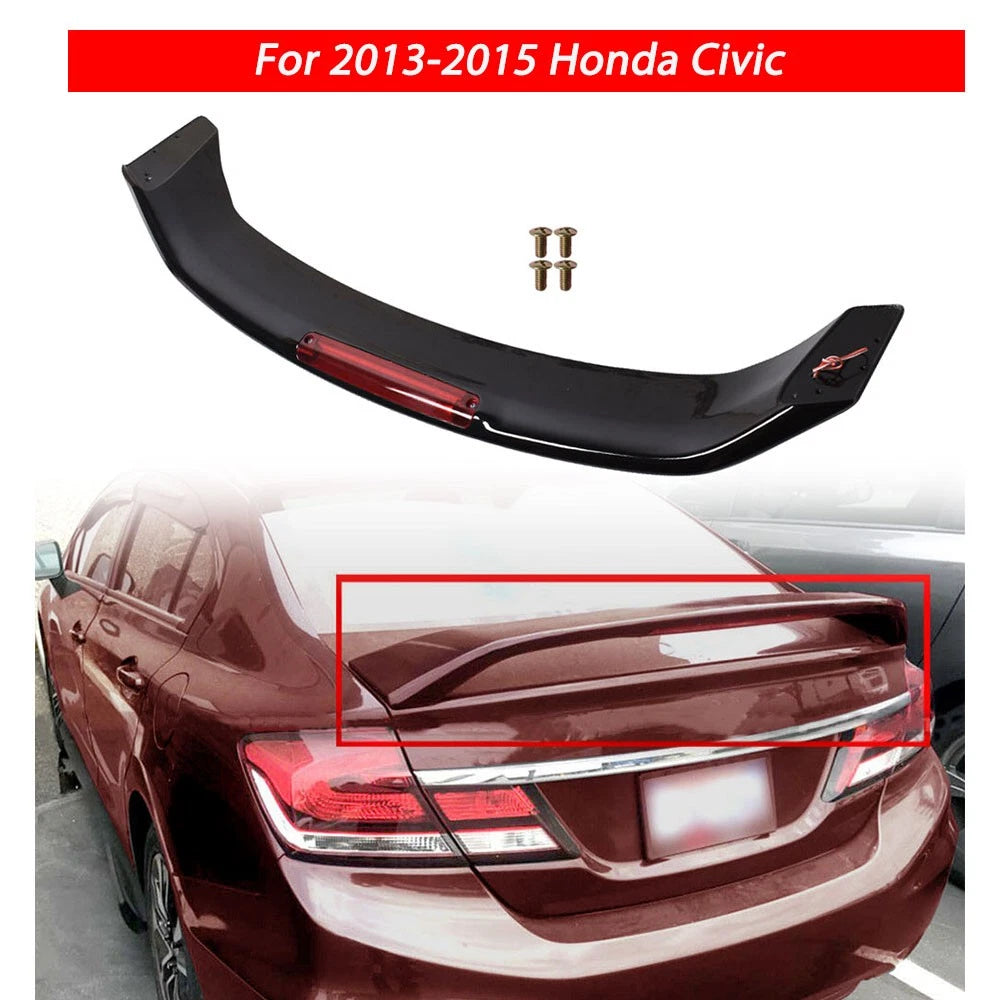 Glossy Black Trunk Spoiler Wing with LED Brake Light for Honda Civic 4DR (2013–2015)