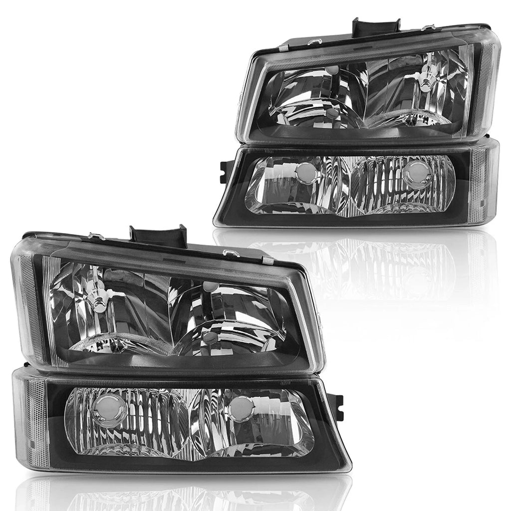 Black Headlights Bumper Lamps for Chevy Silverado Avalanche (2003–2006)