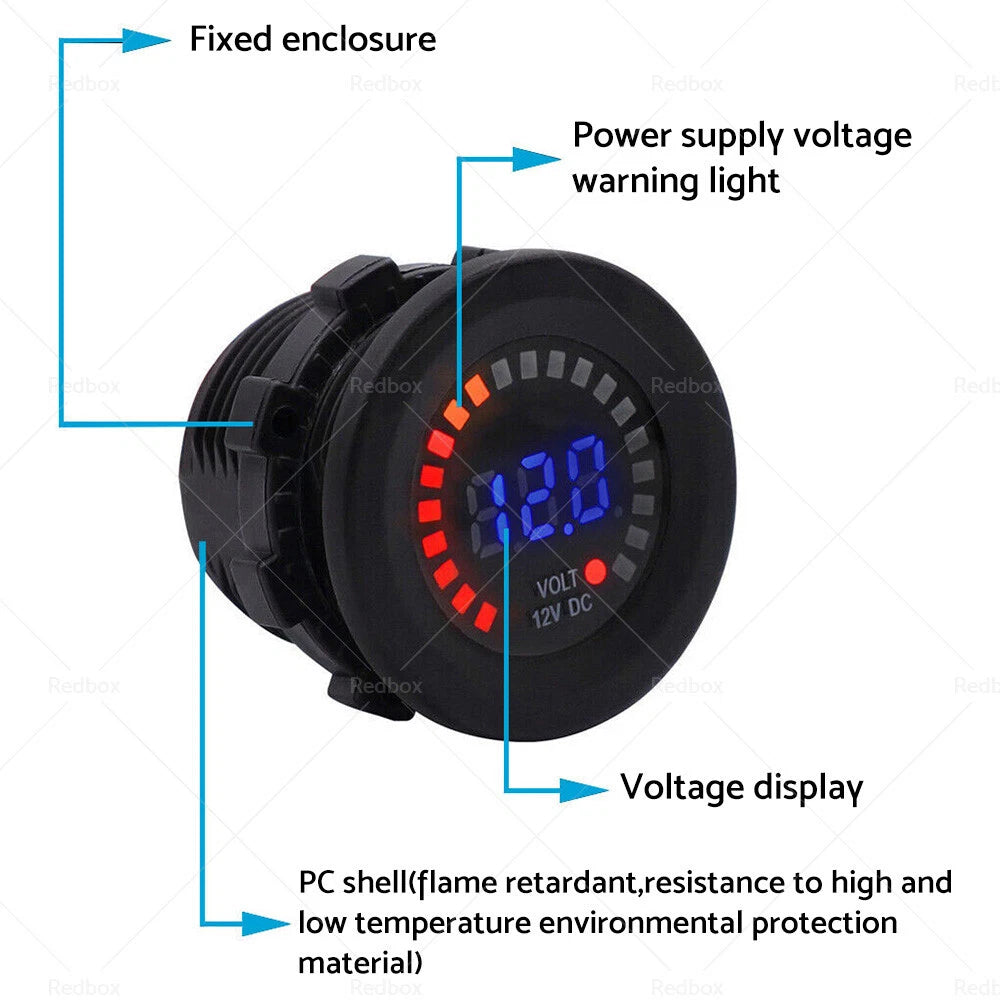 LED Digital Battery Volt Meter Monitor for Car Boat Marine (12V)
