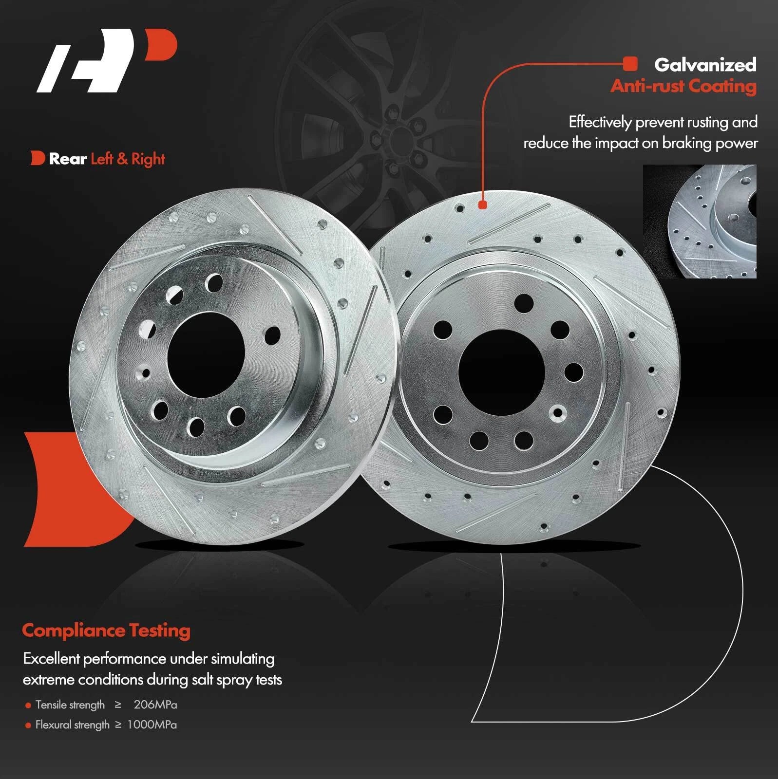 Rear Drilled Brake Rotors & Ceramic Pads for Saab 9-3 (2004–2011)