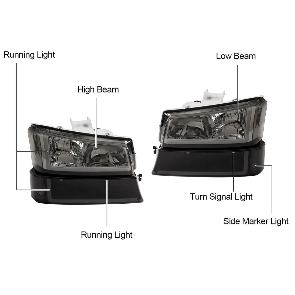 Smoke Headlights for Chevy Silverado Avalanche (2003-2007) with LED DRL