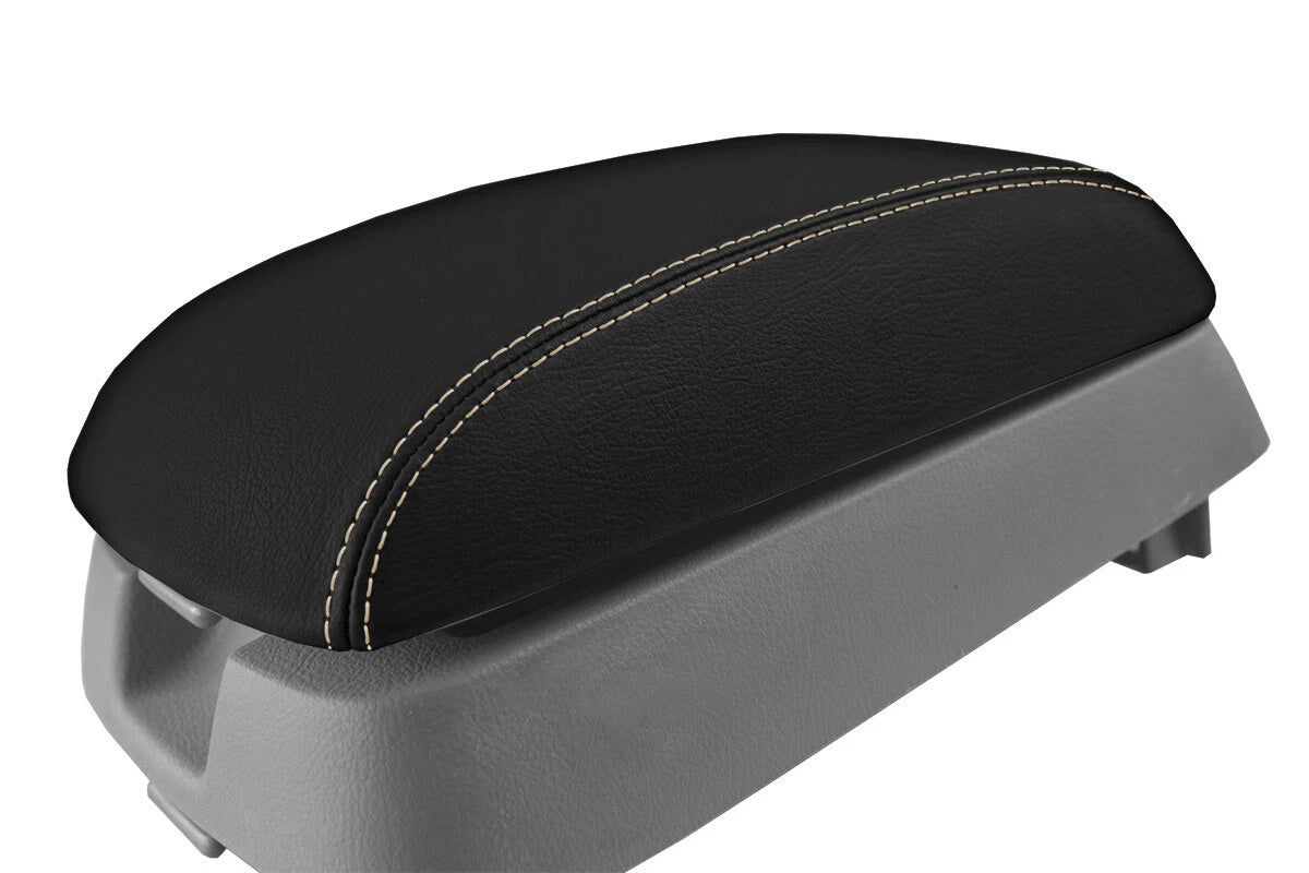 Leather Console Lid Armrest Cover for Hyundai Santa Fe (2007–2012) Beige Stitch