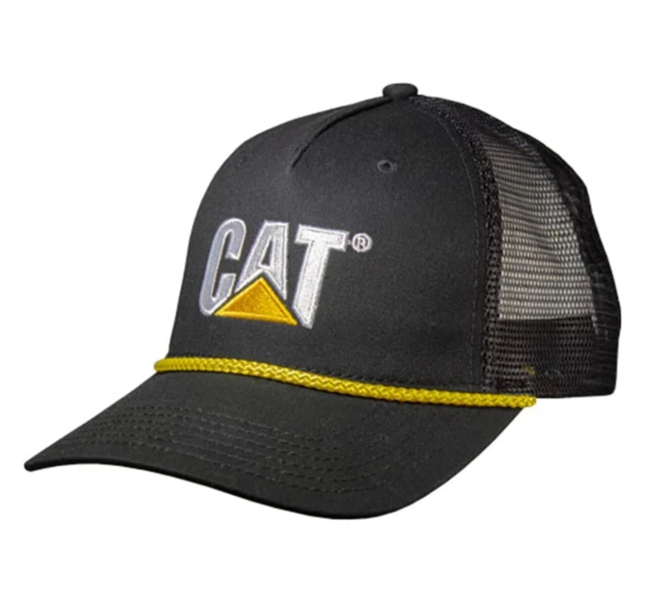 Caterpillar Yellow Tassell Black Cap/Hat with Black Mesh for Equipment