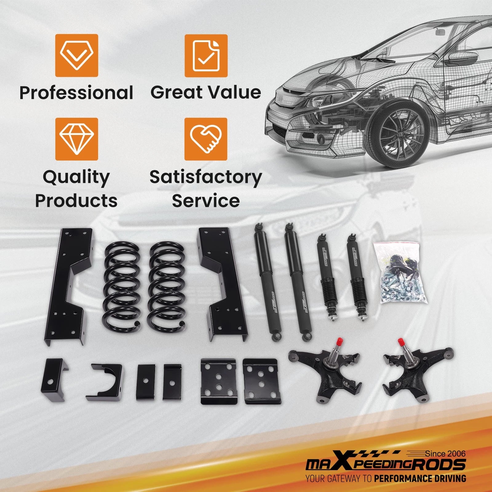 Lowering Shock Kit 5" Front 6" Rear for Silverado Sierra C1500 (1988-1998)