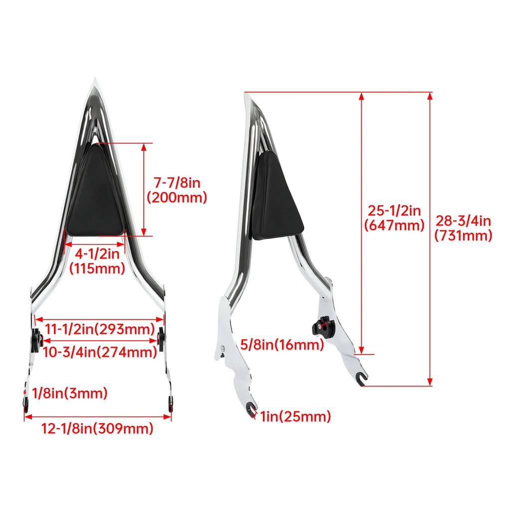 28" Chrome Backrest Sissy Bar for Harley CVO Street Glide Road King (2009–2024)