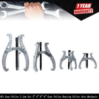 Set of 4 Gear Pullers for Auto Mechanic (3" 4" 6" 8")