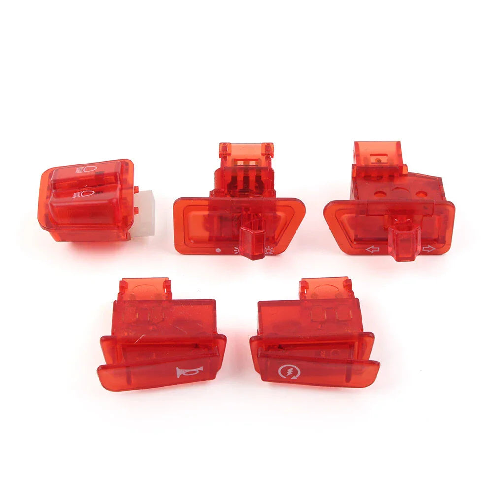 5Pcs Red Turn Signal Headlight Ignition Horn Switch Caps for GY6 50-150cc