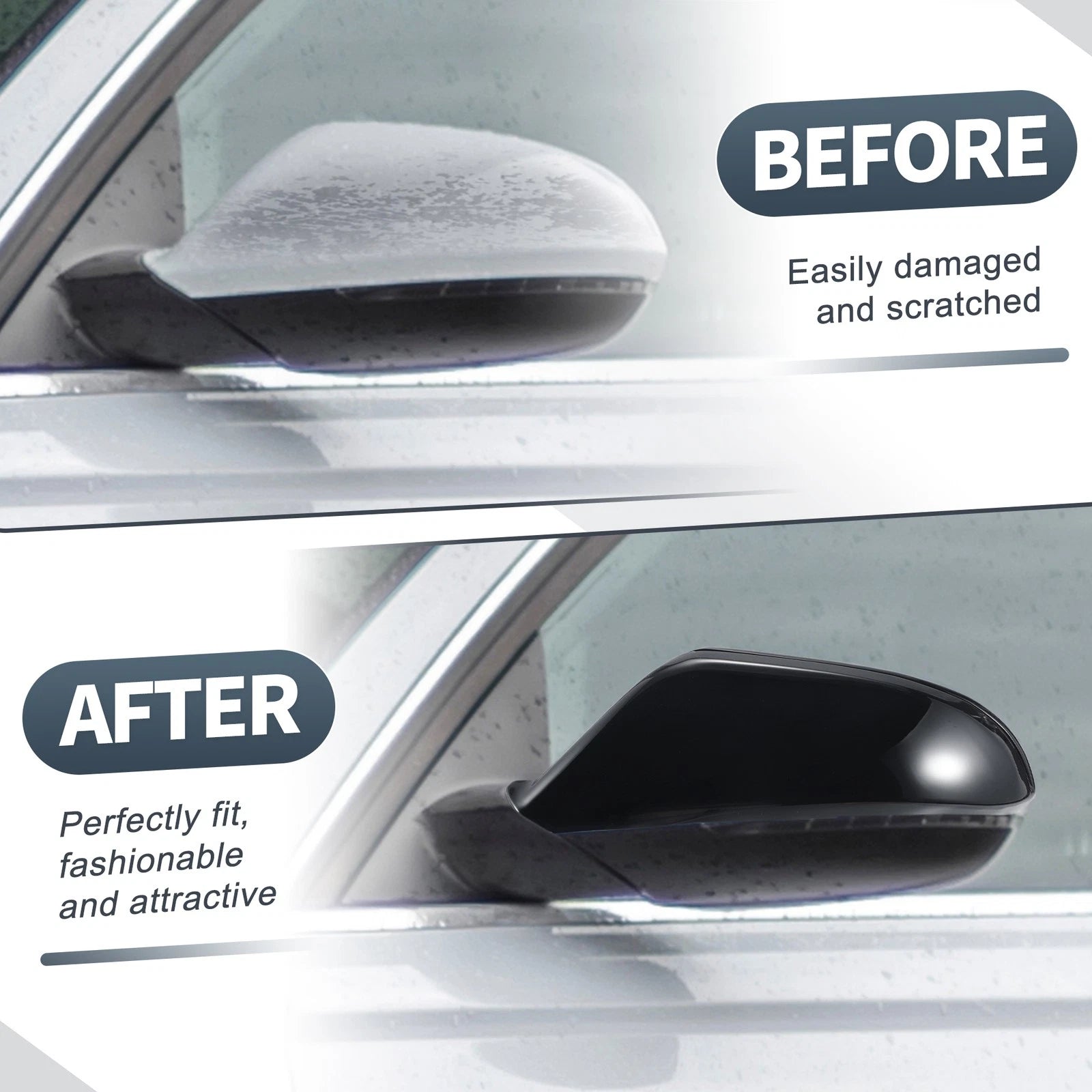 Pair Rearview Mirror Cover Cap Gloss Black for Audi A6 S6 RS6 C7 (2011–2018)
