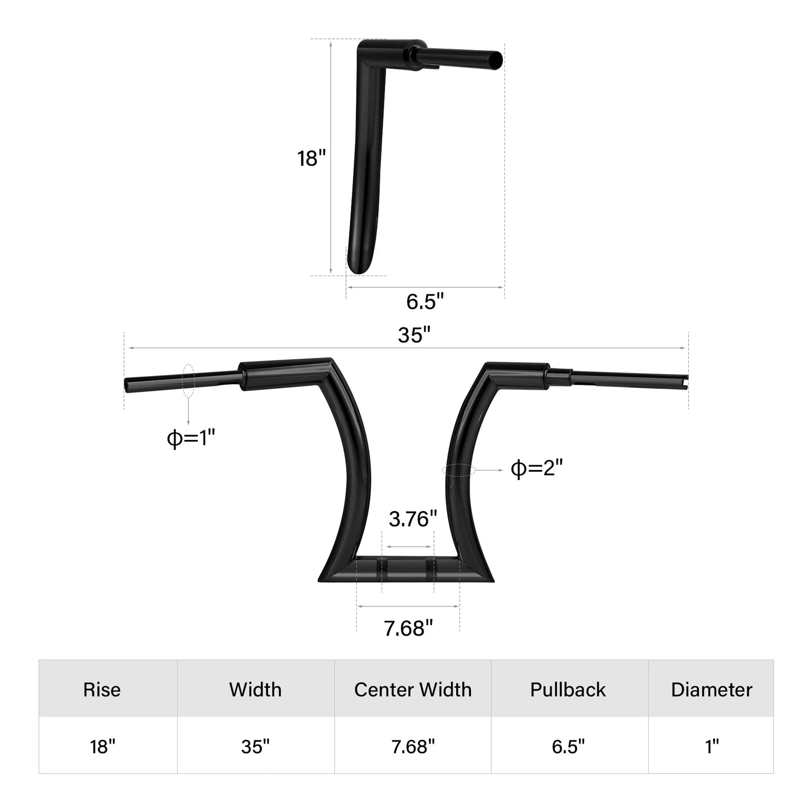 18" Rise 2" Hanger Bar Handle Bar for Harley Sportster XL883 XL1200