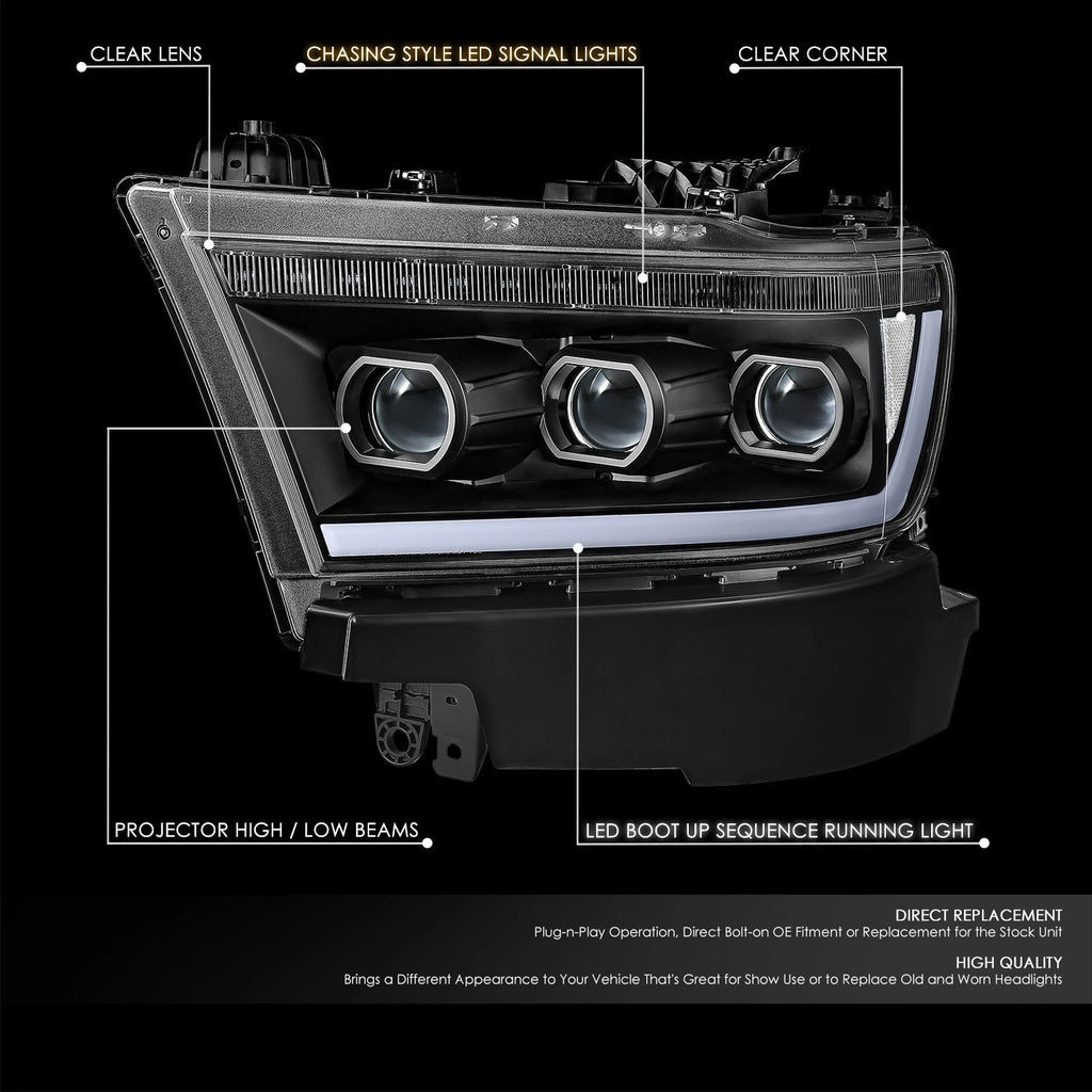 Sequential Tri-Projector LED DRL Headlight Lamps for Ram 1500 (2019–2024)