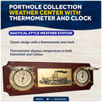 Porthole Weather Center with Thermometer and Clock for Nautical Decor