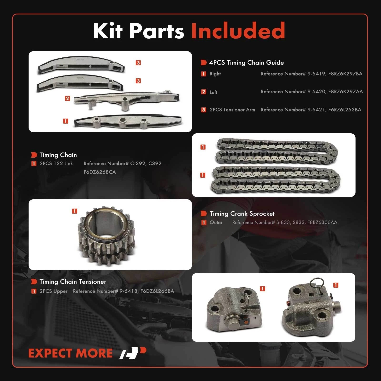 9X Timing Chain Kit for Ford Taurus (1996-2000) Mercury Cougar (1996-2002)