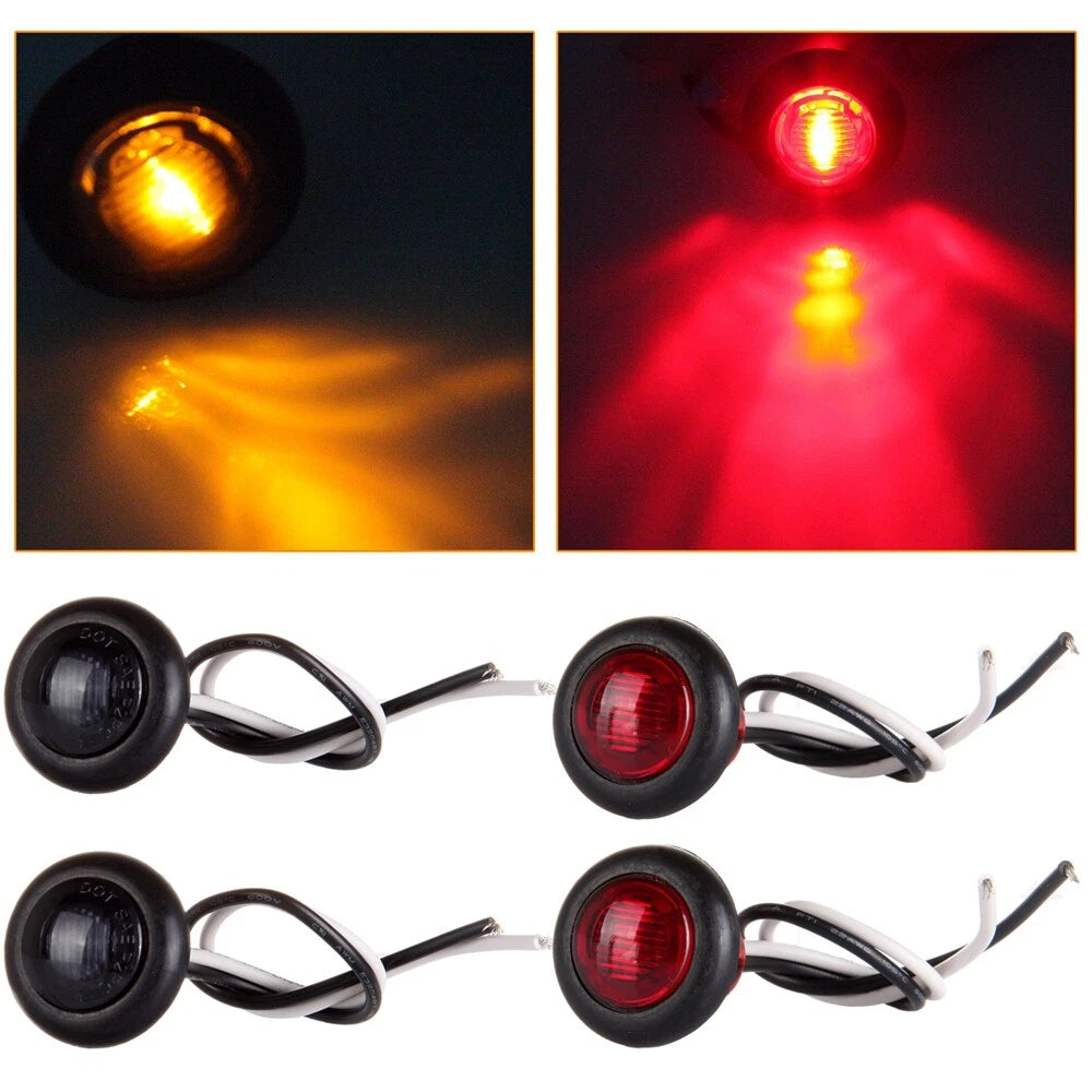Set of 2 Amber Red 3/4" Truck Trailer Clearance Marker Lights