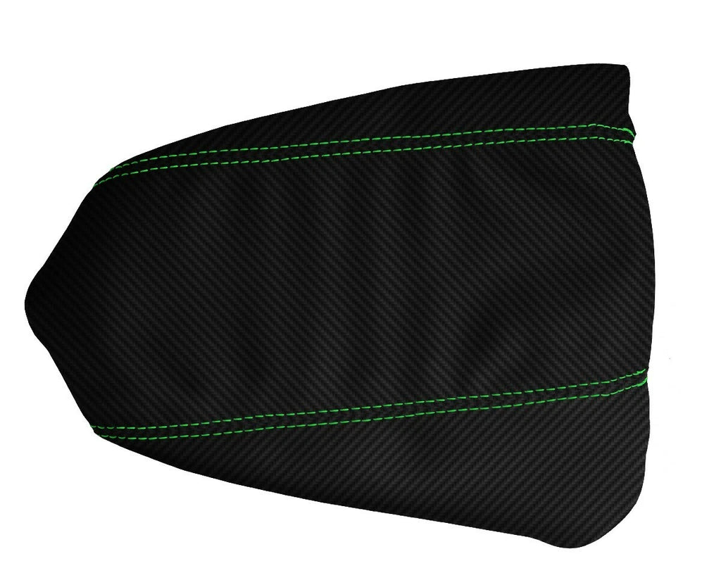 Console Lid Armrest Cover for Toyota Tacoma (2016–2019) Carbon Fiber Green Stitch