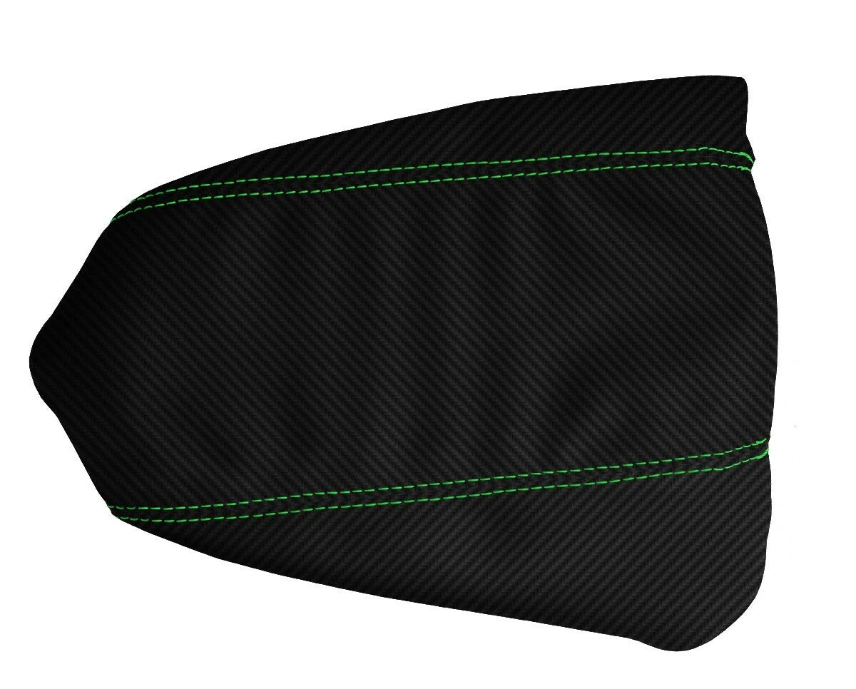 Console Lid Armrest Cover for Toyota Tacoma (2016–2019) Carbon Fiber Green Stitch