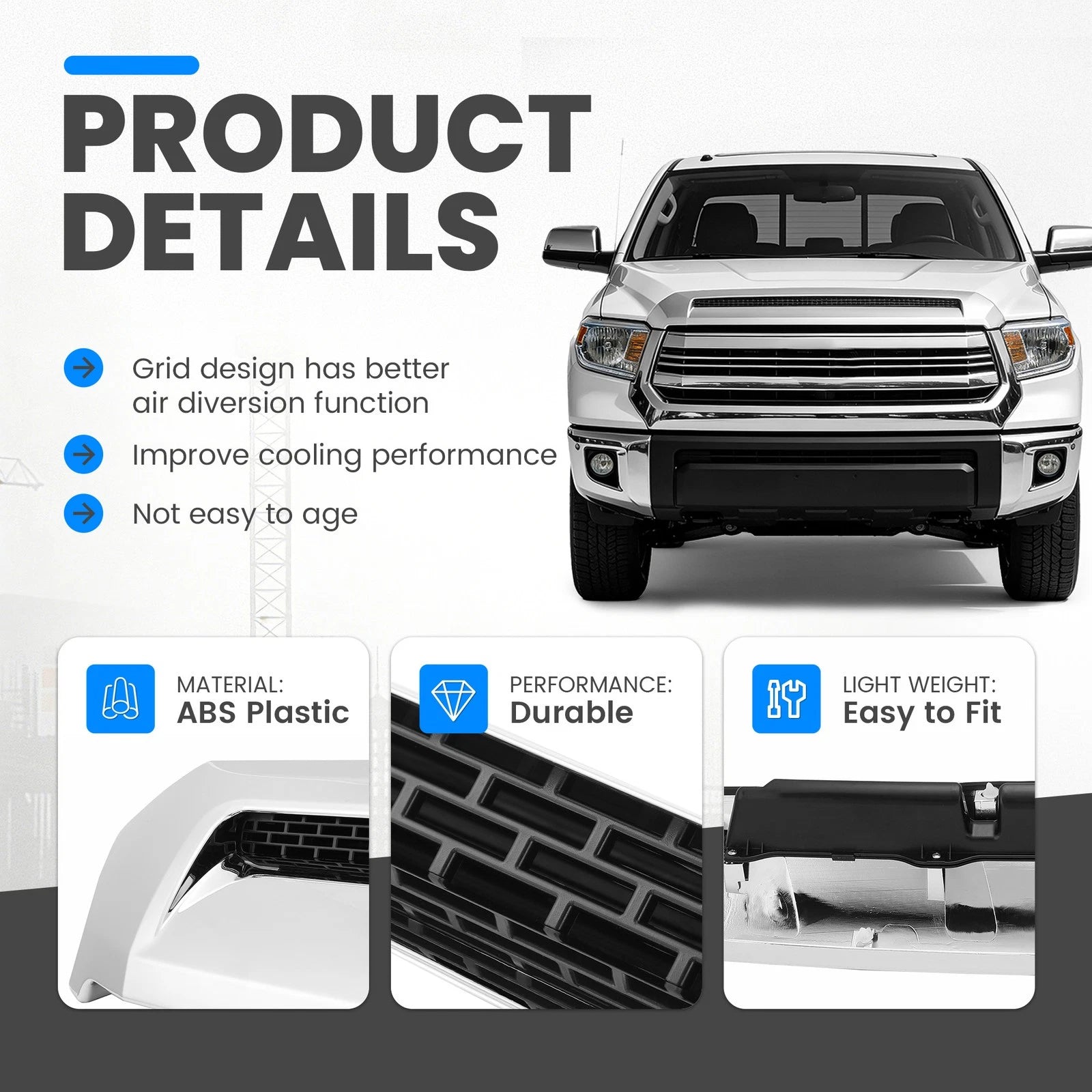 Chrome Front Upper Hood Bulge Molding for Toyota Tundra (2014–2021)