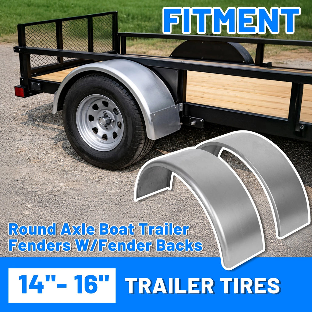 1 Pair Round Trailer Fenders for 14"-16" Wheels (Fits Most Trailers)