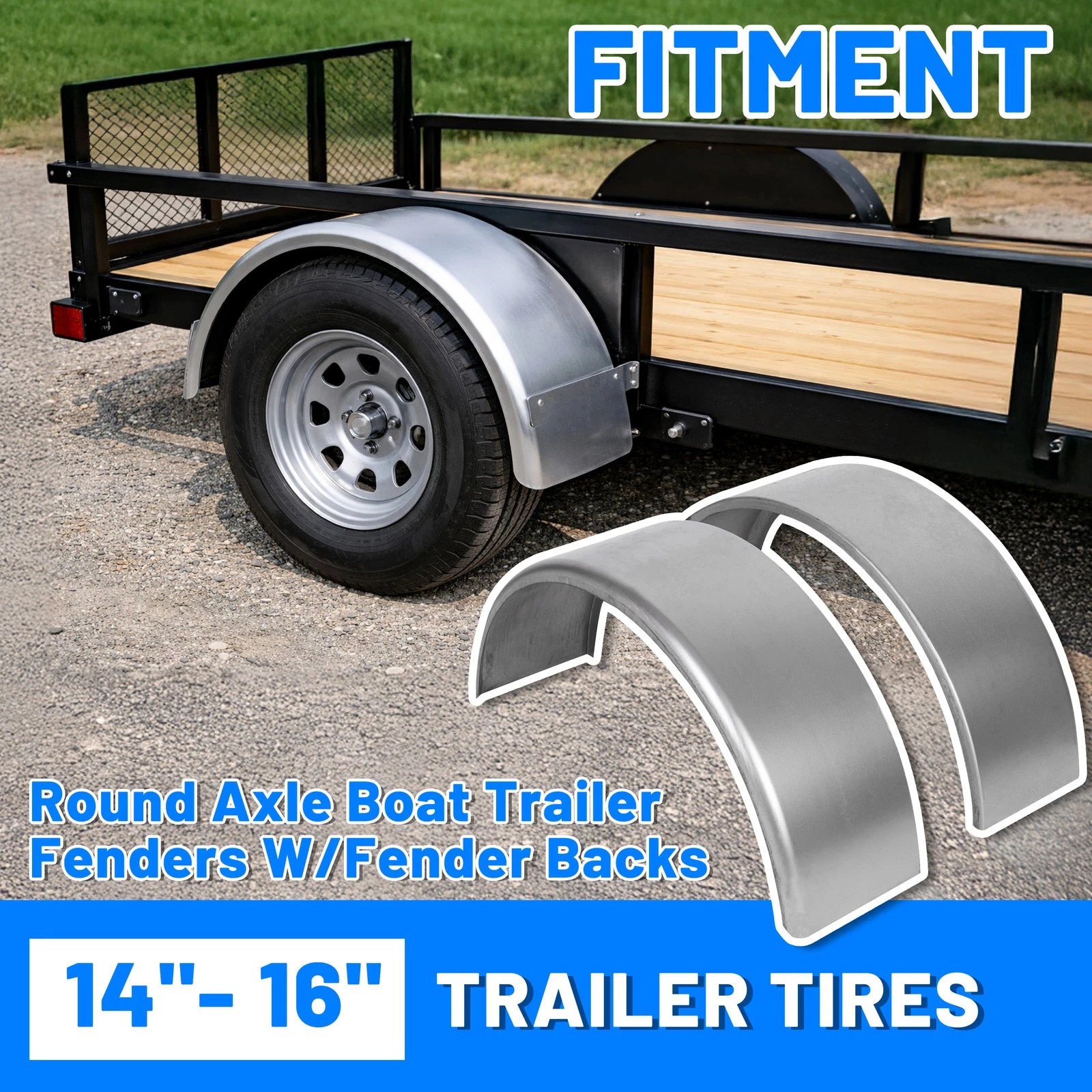 1 Pair Round Trailer Fenders for 14"-16" Wheels (Fits Most Trailers)