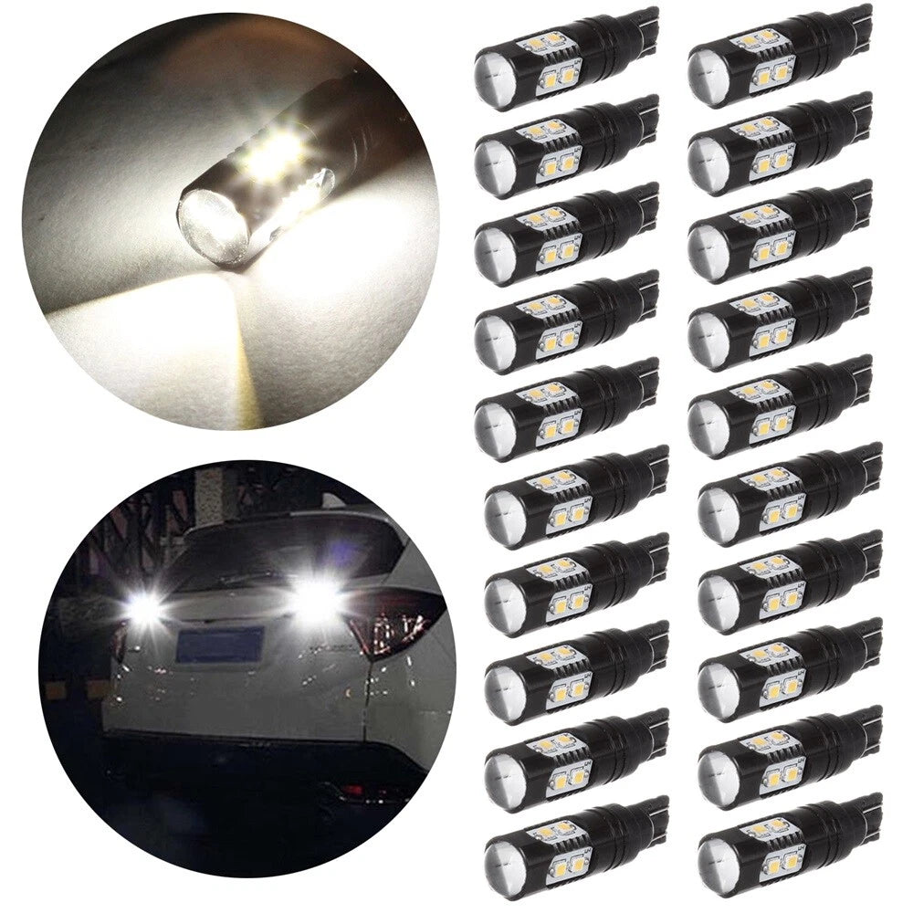 20X T10 White LED Backup Reverse Lights for Projector Lens Vehicles