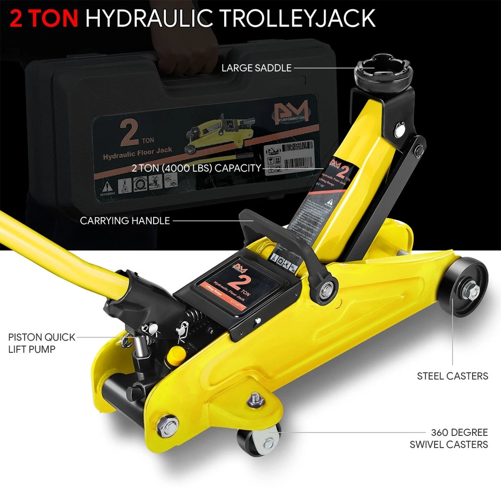 2 Ton Hydraulic Floor Jack for Universal Use (5.1-13 in, 4000 lbs Capacity)
