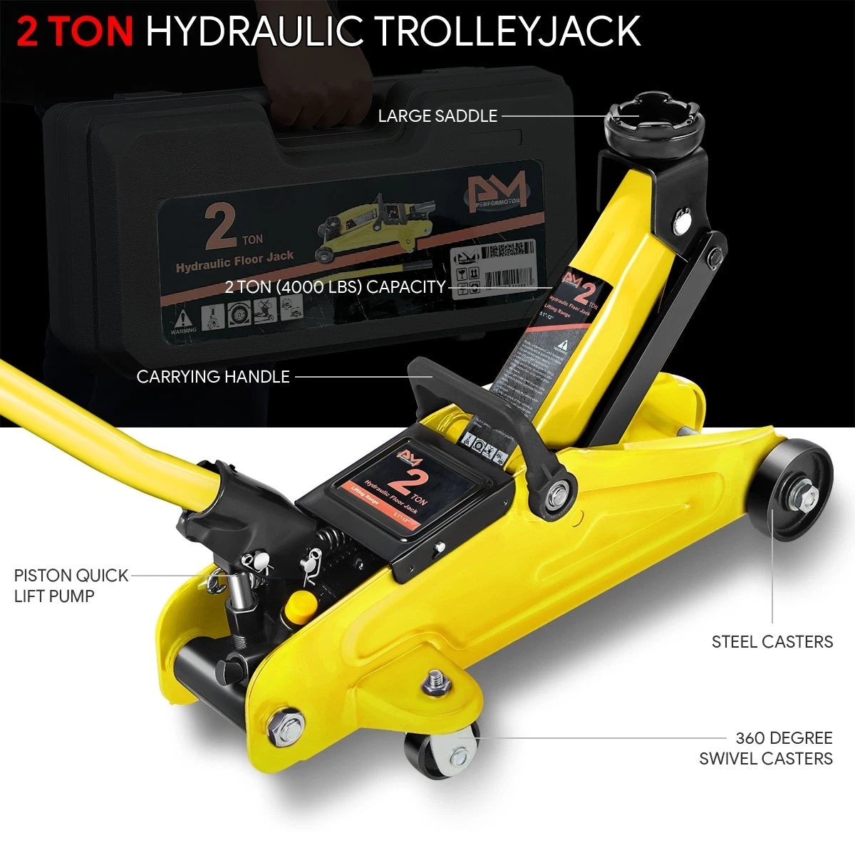 2 Ton Hydraulic Floor Jack for Universal Use (5.1-13 in, 4000 lbs Capacity)