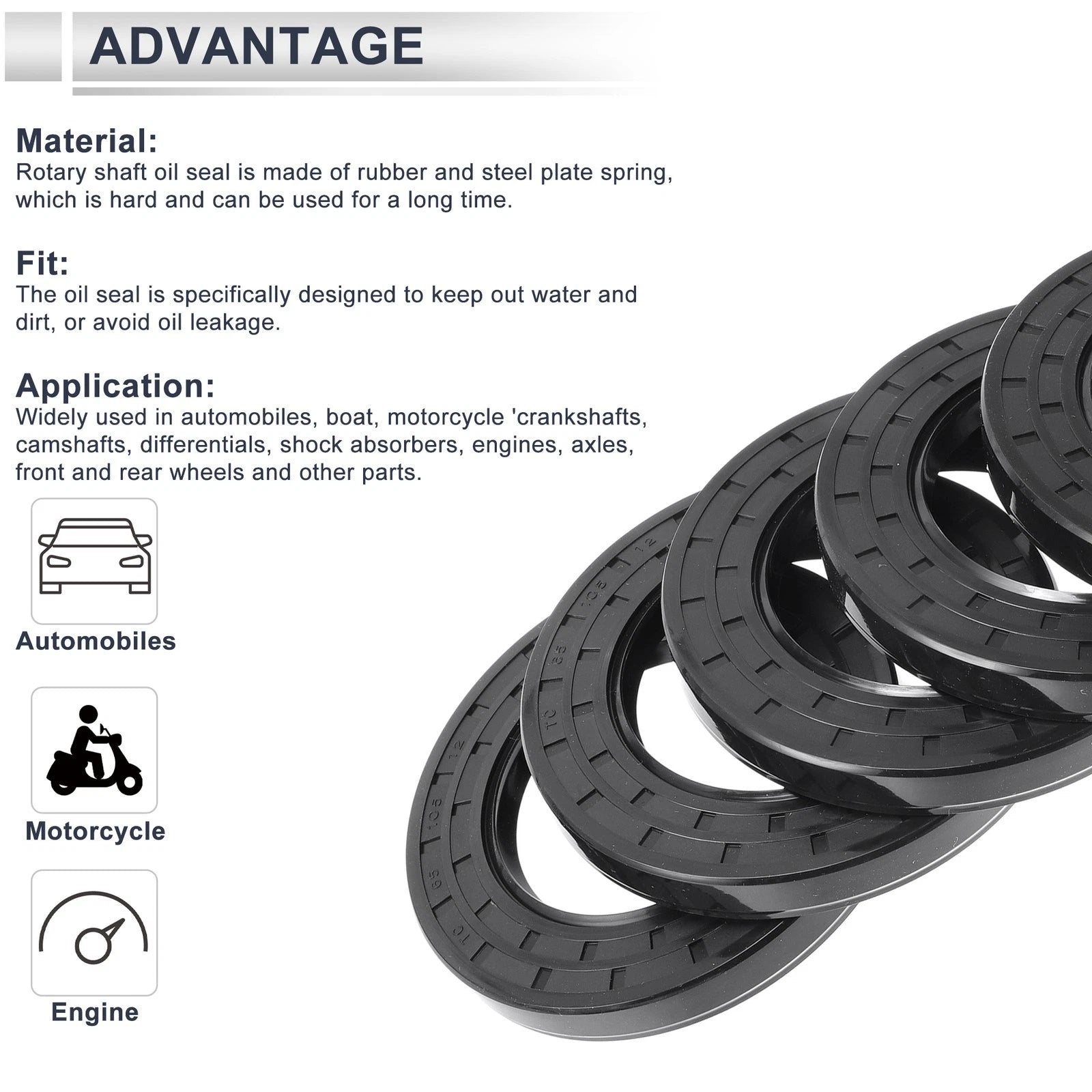 Set of 5 Oil Seal Rotary Shaft Seal Nitrile Rubber 65x105x12mm