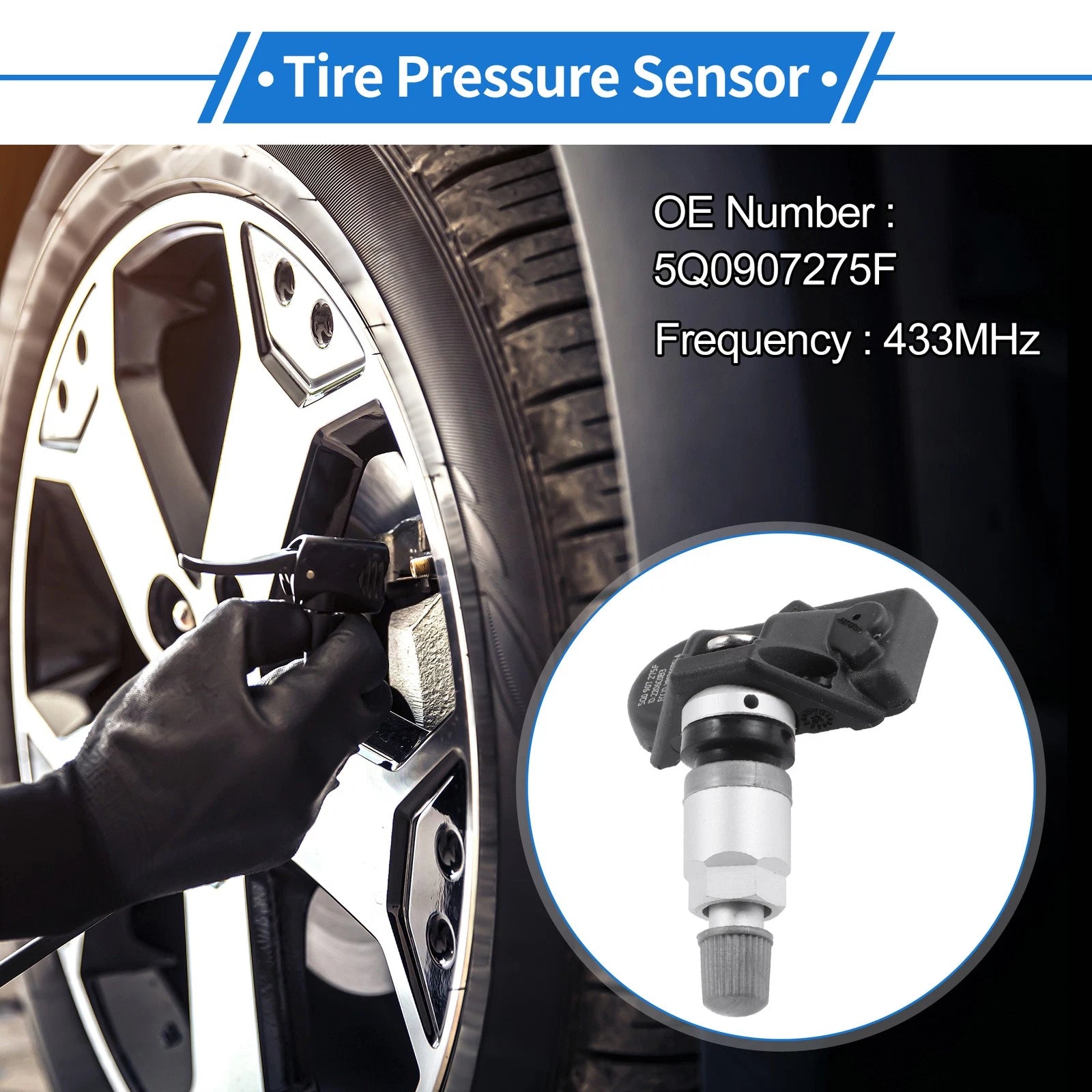 Tire Pressure Sensor 433MHz for Volkswagen Touareg (2015–2018) No.5Q0907275F