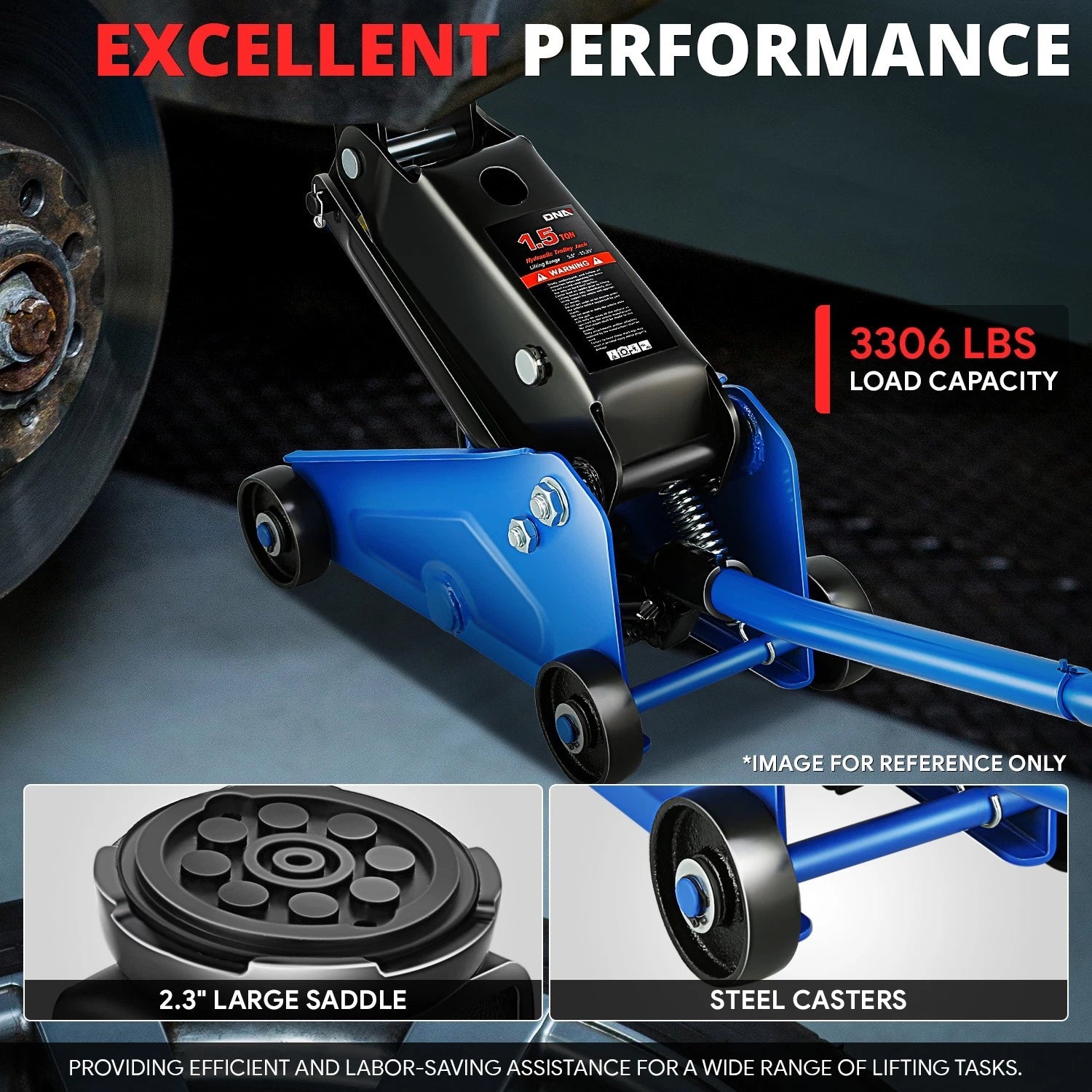 5.5-15.35 3000lbs Capacity Alloy Steel Hydraulic Floor Jack with Swivel Caster